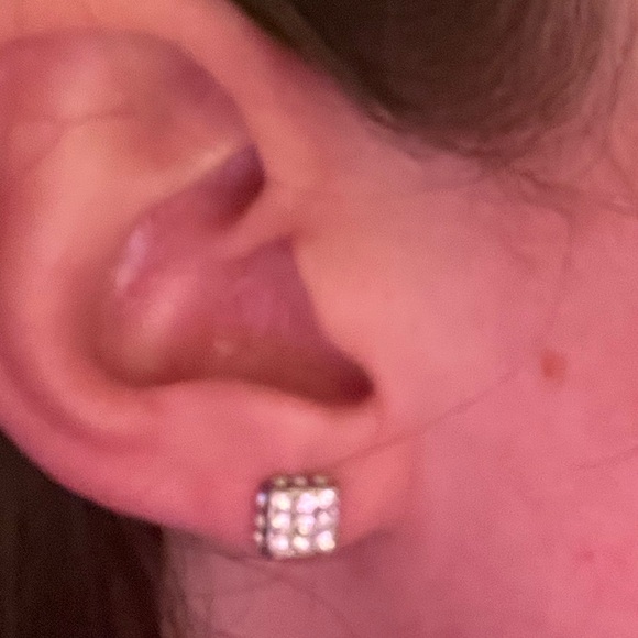 Dainty Cz Square Stud Earrings - Picture 3 of 7